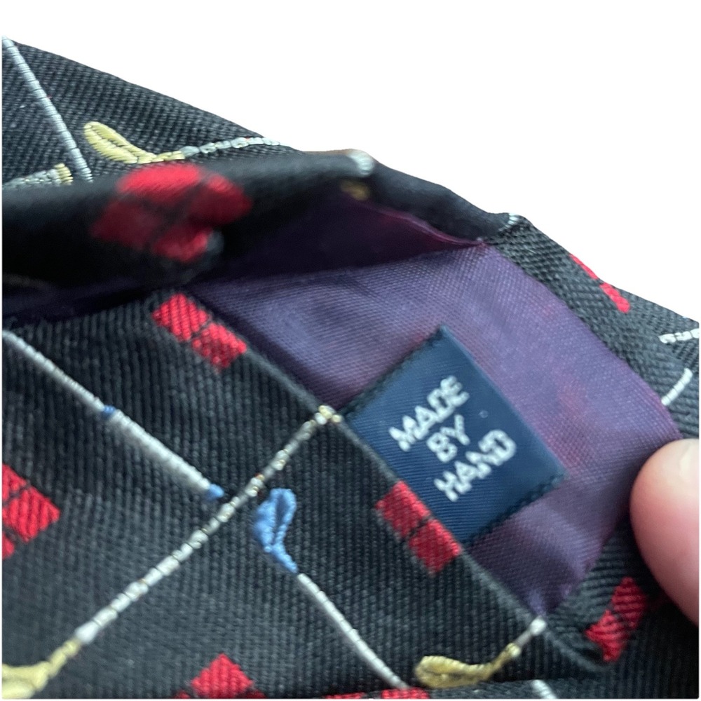 Polo Ralph Lauren Mens Silk Tie Black Golf Clubs Red Diamond USA Hand Made - Picture 5 of 6